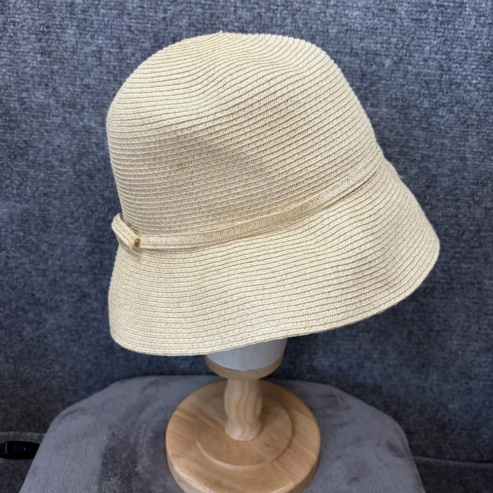 Flora Bella Bucket Hat Women One Size Cream Woven Straw Wide Brim Bow Summer Hat